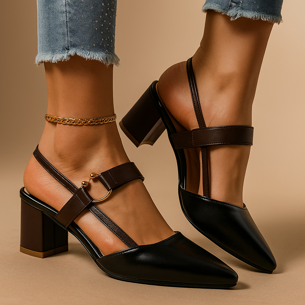 Arielle | Elegant Gold Heels – Comfortable Strappy Block Heels for Women 5
