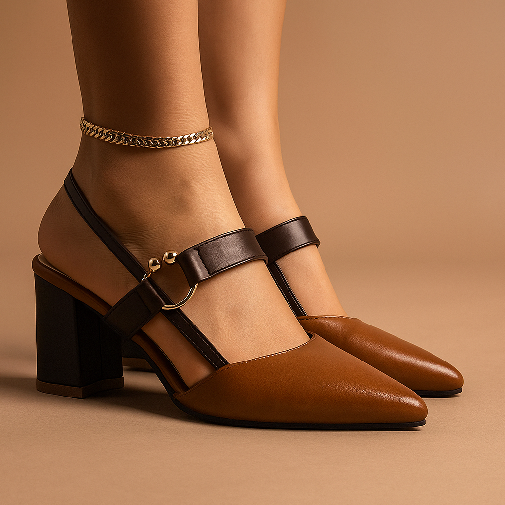 Arielle | Elegant Gold Heels – Comfortable Strappy Block Heels for Women 6