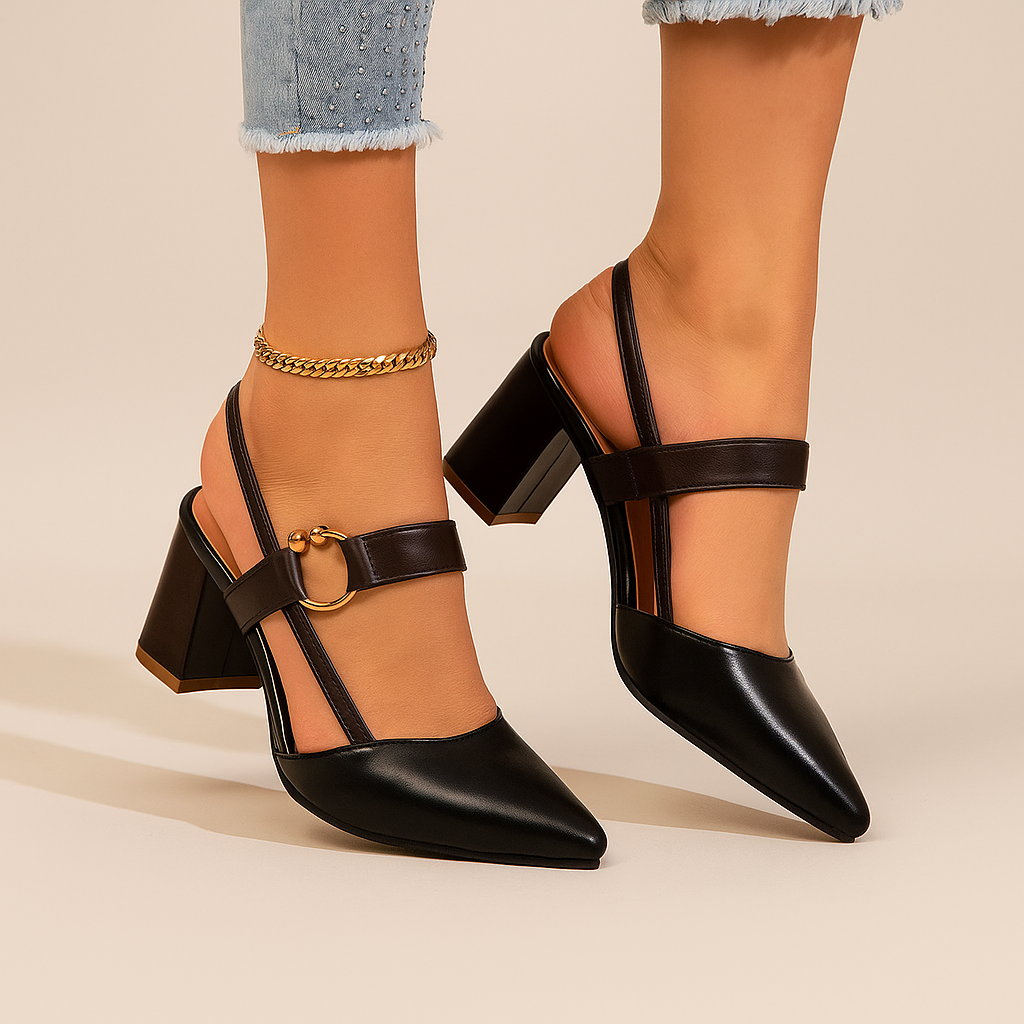 Arielle | Elegant Gold Heels – Comfortable Strappy Block Heels for Women 7