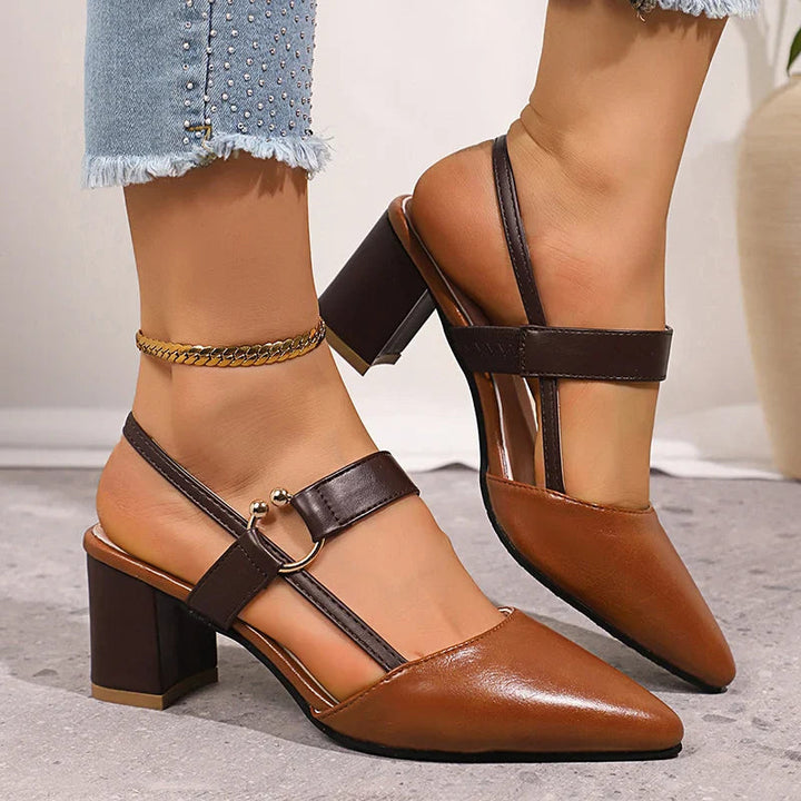 Arielle | Elegant Gold Heels – Comfortable Strappy Block Heels for Women 8