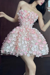 Valentina | Artisanal Floral Embellished Strapless Mini Dress