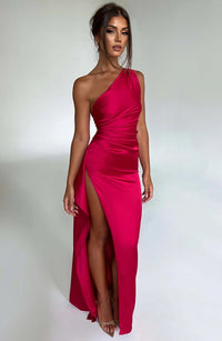 Robe de gala en satin une épaule sculptée Premium