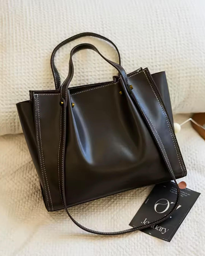 Beverly | Minimalist Contrast-Stitch Vegan Leather Tote Bag 1