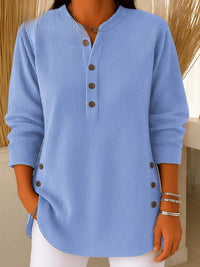 Eliana | Comfortable And Versatile Henley Ribbed Longline Tunic Top