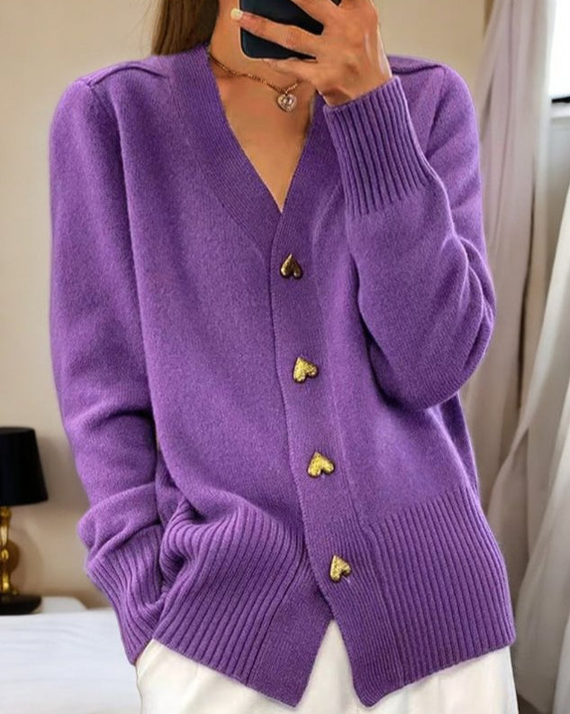 Cecily | Soft Comfortable Fit Heart Button Cardigan 3