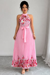 Grace | Romantic Floral Pleated Halter Midi Dress