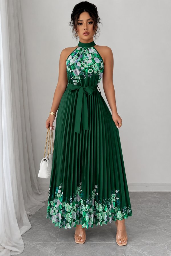 Charlie | Floral Pleated Halter Midi Dress 10