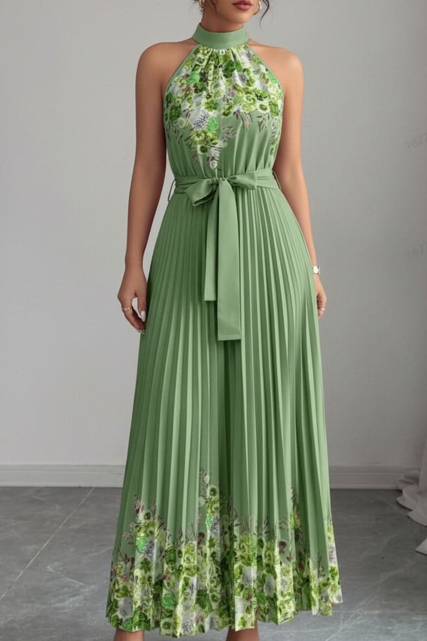 Charlie | Floral Pleated Halter Midi Dress 13