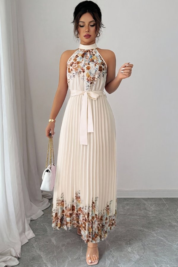 Charlie | Floral Pleated Halter Midi Dress 15