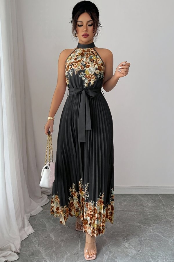 Charlie | Floral Pleated Halter Midi Dress 17