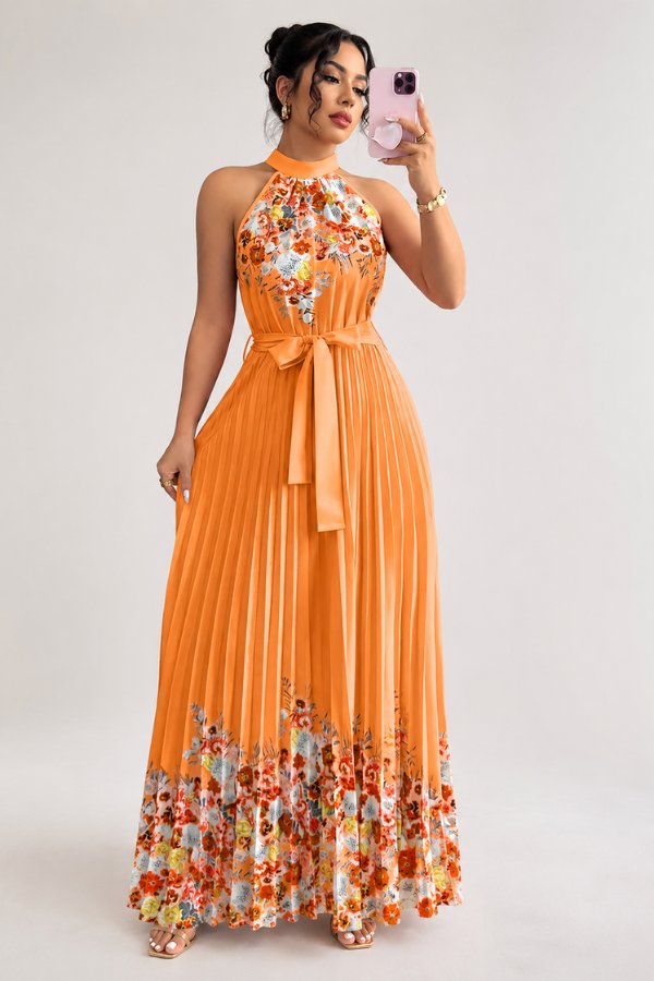 Charlie | Floral Pleated Halter Midi Dress 9