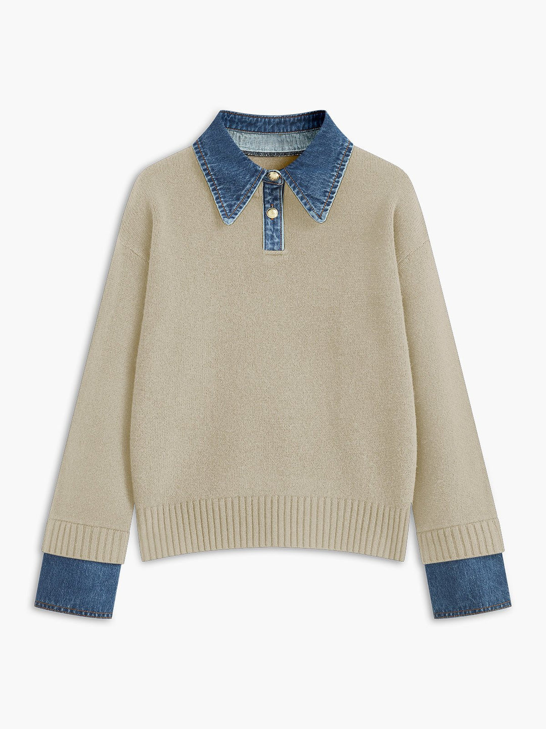 Charlotte | Comfortable And Warm Denim-Collar Knit Polo Sweater 8