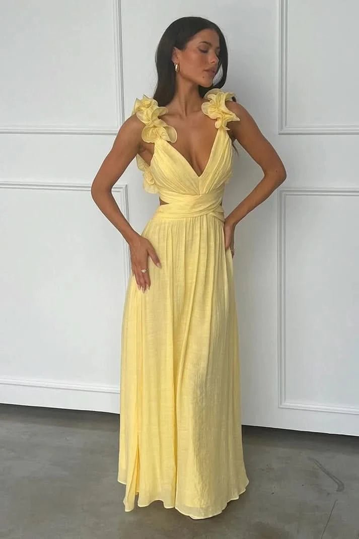 Charlotte | Pleated Sleeveless Floral Applique Evening Dress 7