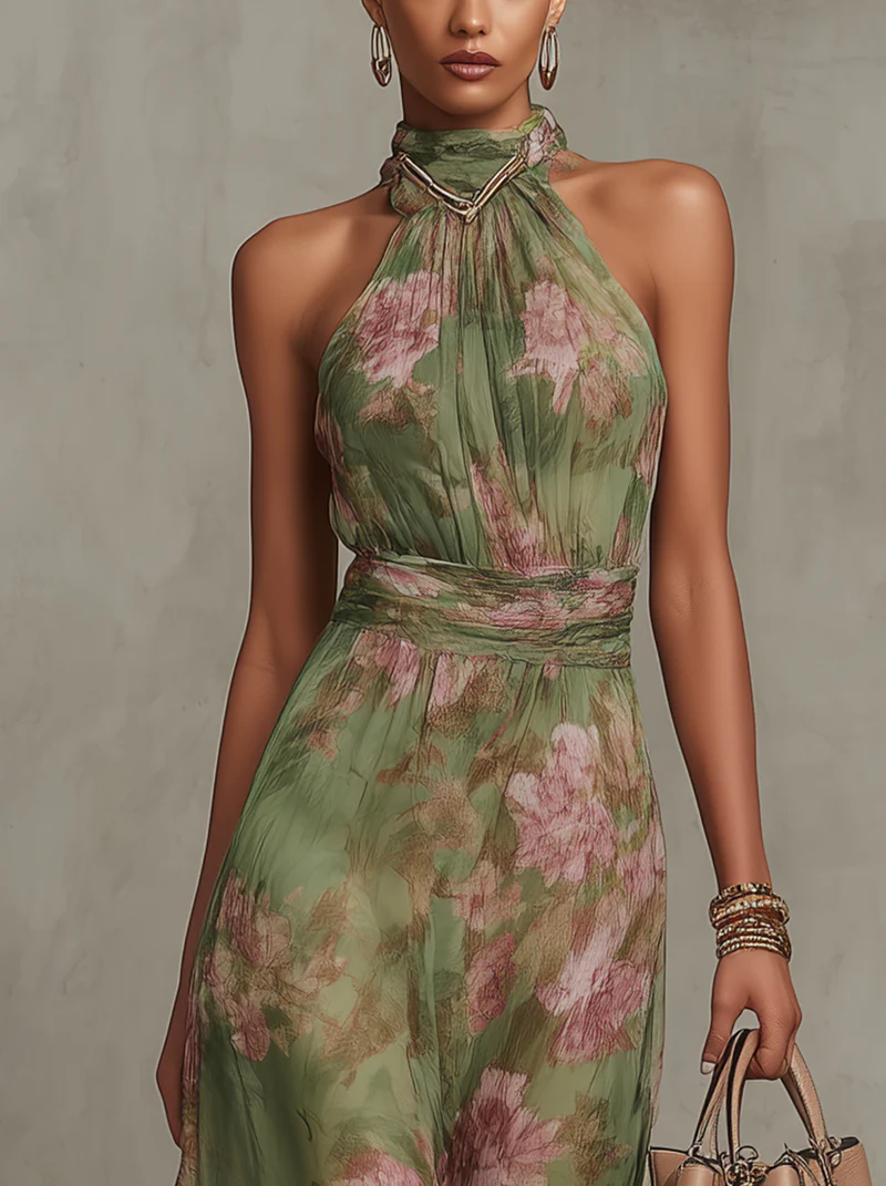 Chloe | Elegant Halter Neck Floral Maxi Dress 2