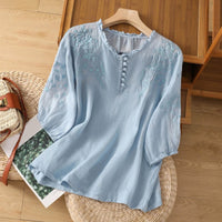 Emily | Romantic Embroidered Ruffle-Neck Blouse