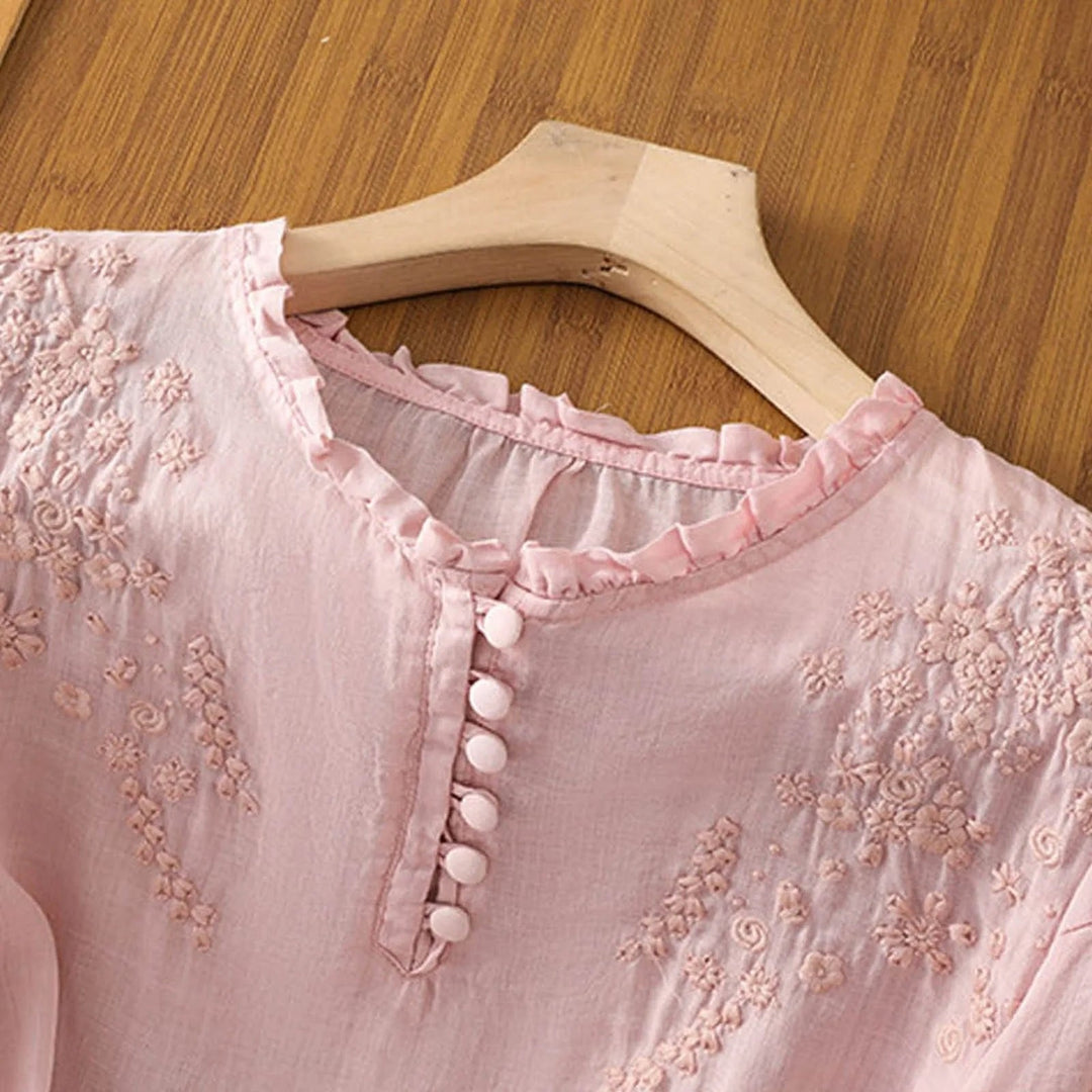 Claire | Floral Embroidered Ruffle Neck Blouse 3