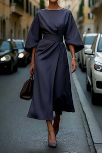Alice | Refined Lantern Sleeve Waist-Cinching Midi Dress