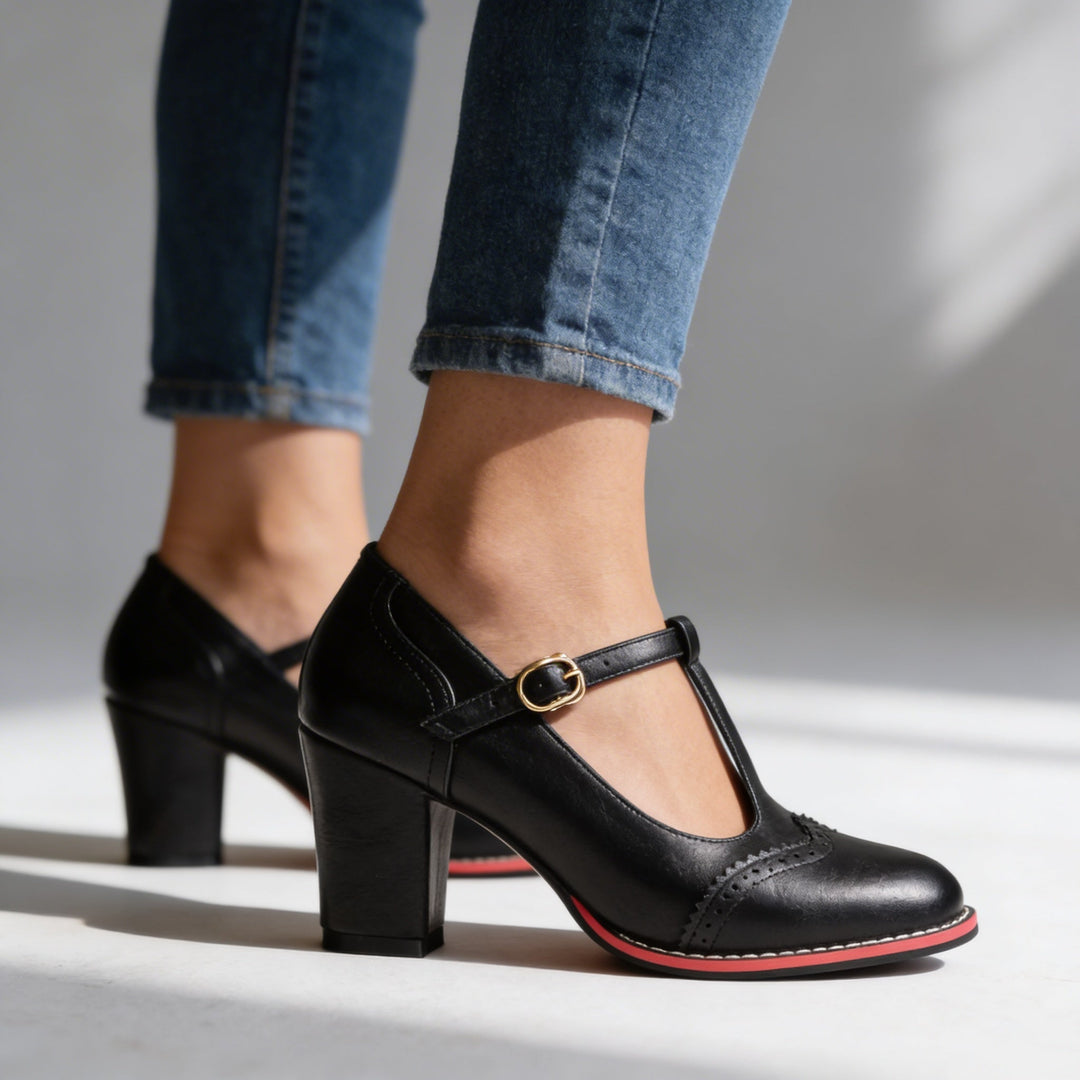 Clara | Vintage T-Strap Brogue Block Heel Mary Jane 0