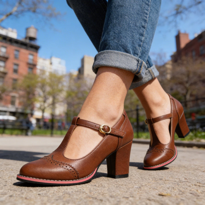 Clara | Vintage T-Strap Brogue Block Heel Mary Jane 2