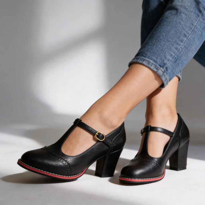 Clara | Vintage T-Strap Brogue Block Heel Mary Jane 3