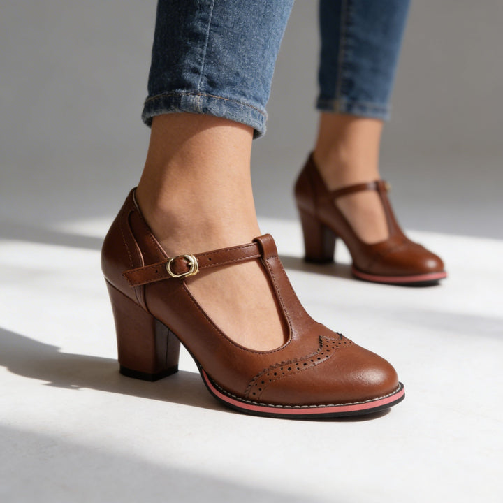 Clara | Vintage T-Strap Brogue Block Heel Mary Jane 4