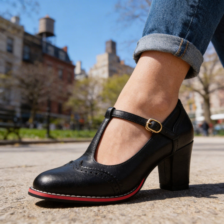 Clara | Vintage T-Strap Brogue Block Heel Mary Jane 5
