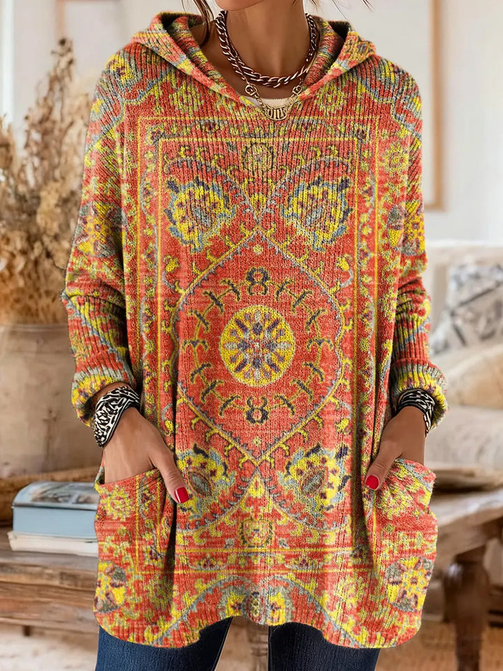 Cora | Retro Ethnic Print Hooded Knit Tunic Top 2