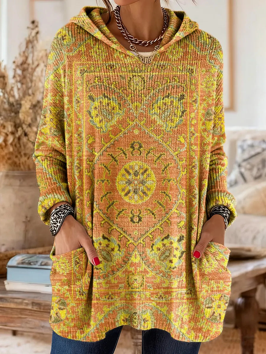 Cora | Retro Ethnic Print Hooded Knit Tunic Top 6