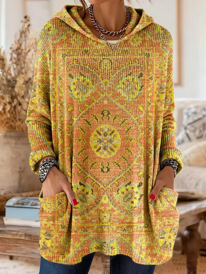 Cora | Retro Ethnic Print Hooded Knit Tunic Top 6