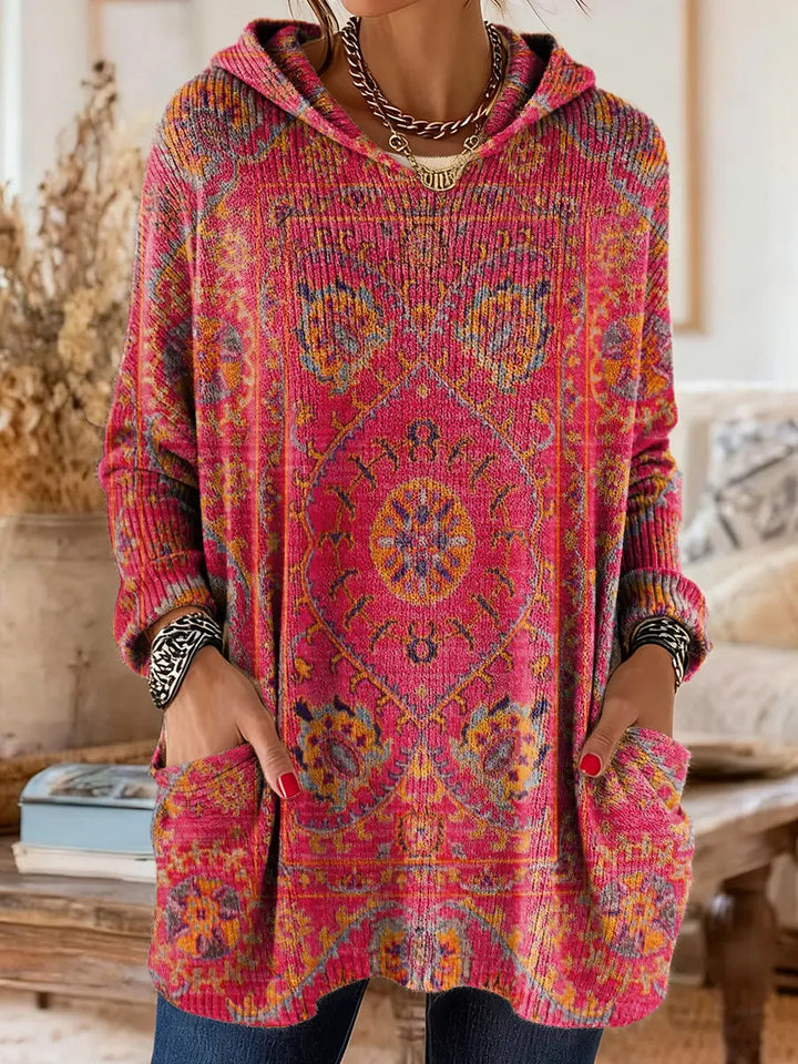 Cora | Retro Ethnic Print Hooded Knit Tunic Top 7