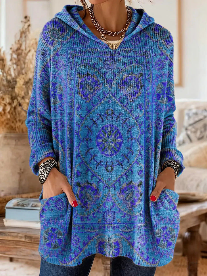Cora | Retro Ethnic Print Hooded Knit Tunic Top 8