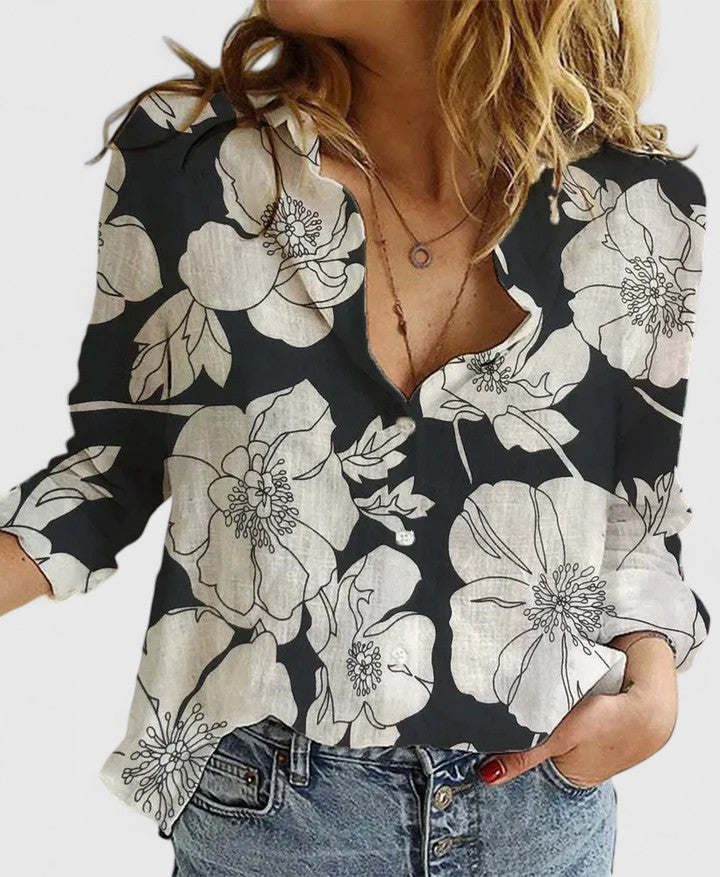 Demi | Elegant Linen Ruffled Button-Down Shirt 9