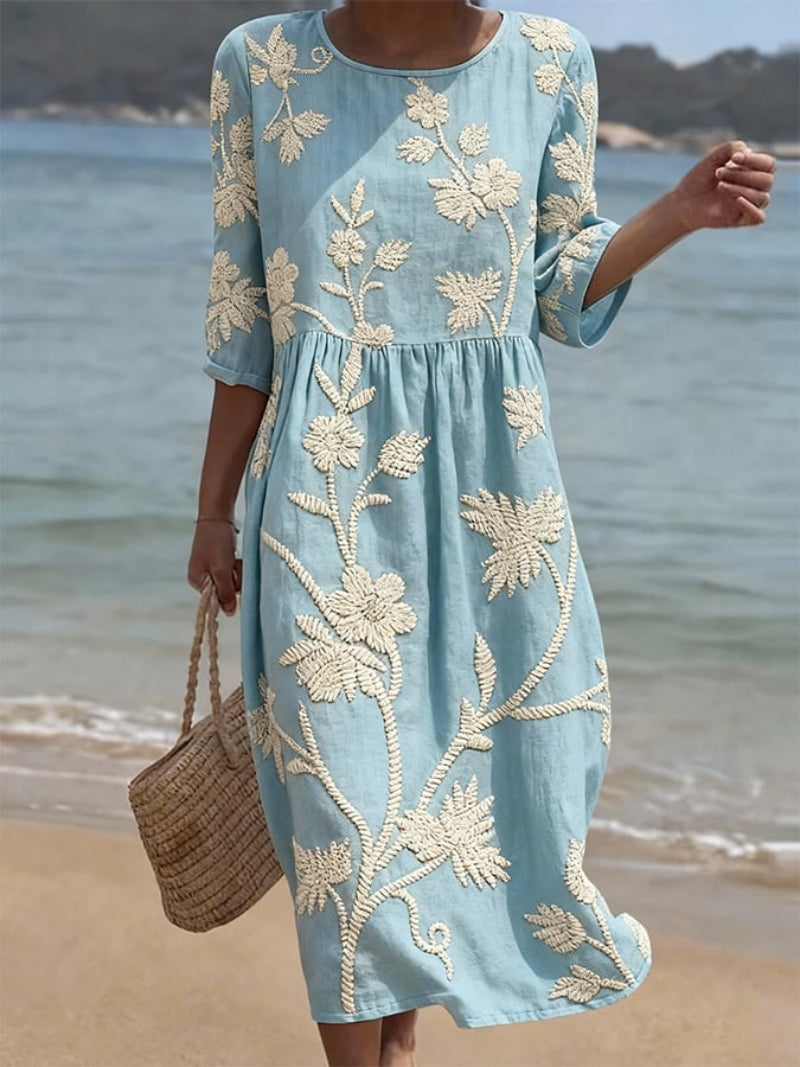 Dorelle | Elegant Floral Embroidered Midi Dress for Wedding Guests & Summer Events 0