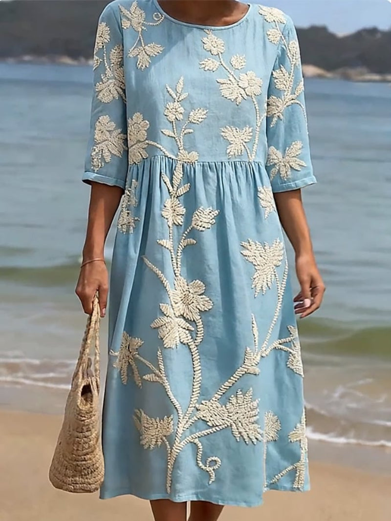 Dorelle | Elegant Floral Embroidered Midi Dress for Wedding Guests & Summer Events 1
