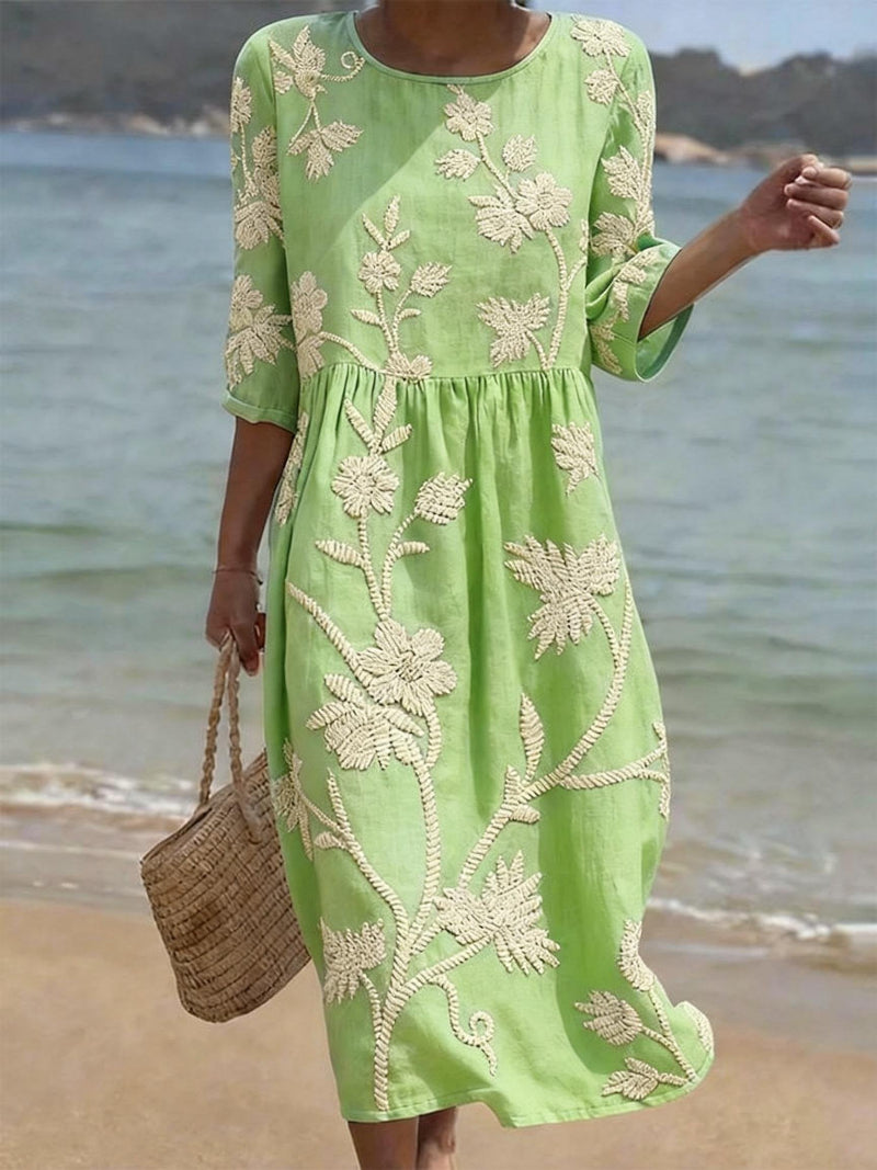 Dorelle | Elegant Floral Embroidered Midi Dress for Wedding Guests & Summer Events 3