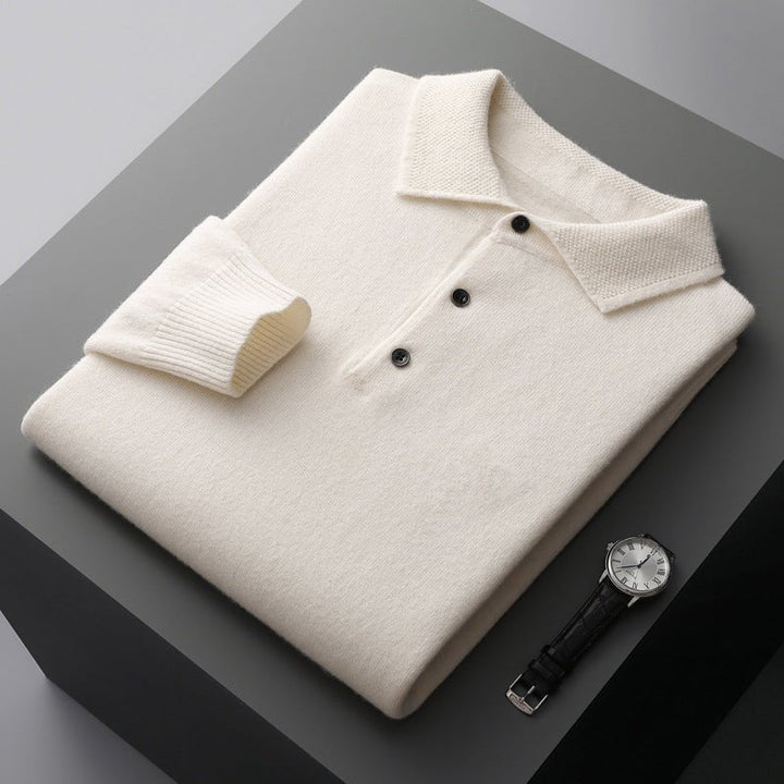Edward | Men's Knit Cotton Long Sleeve Three-Button Polo Jumper 0