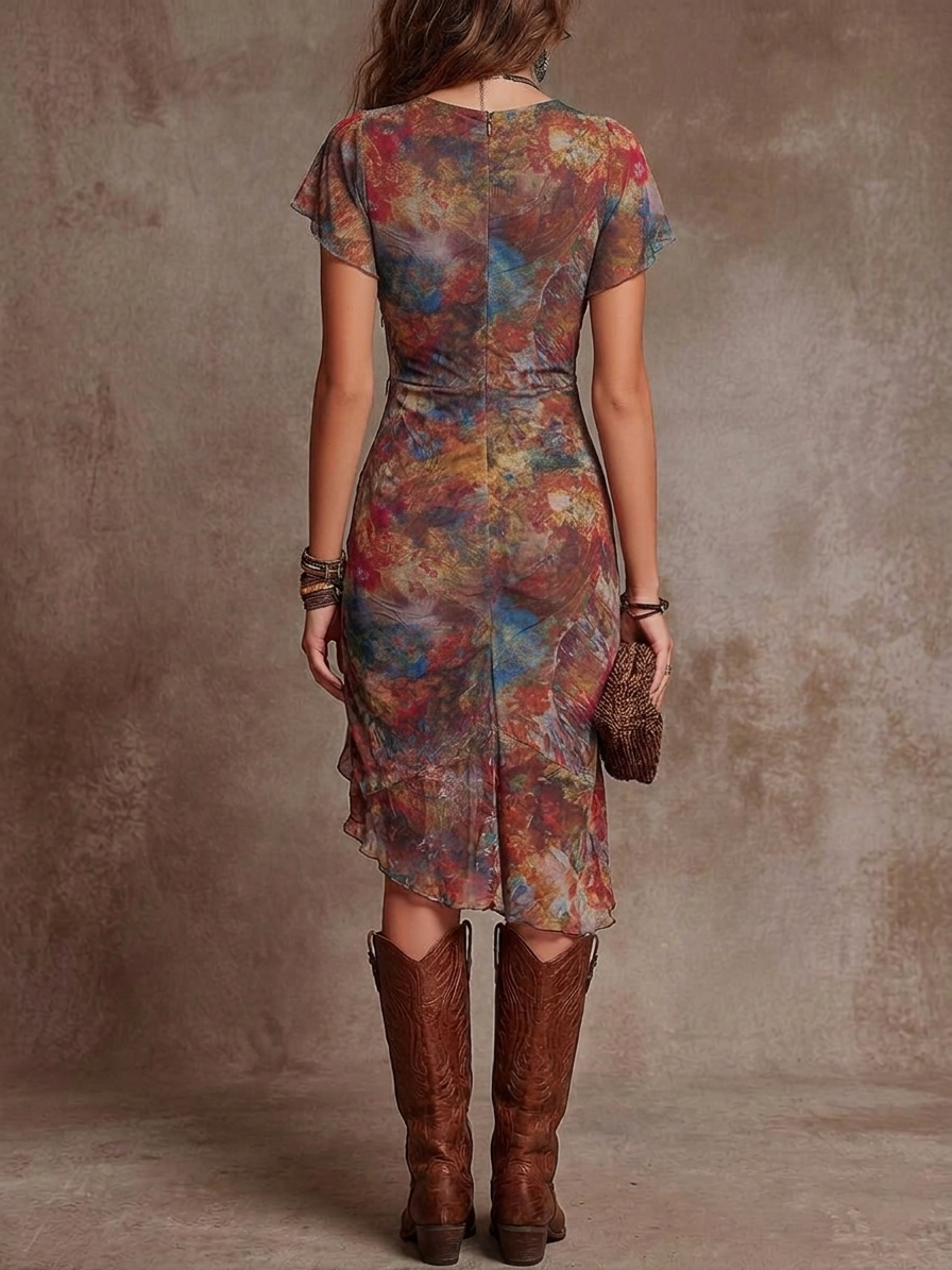 Elena | Sophisticated Abstract Pleated Midi Dress 2