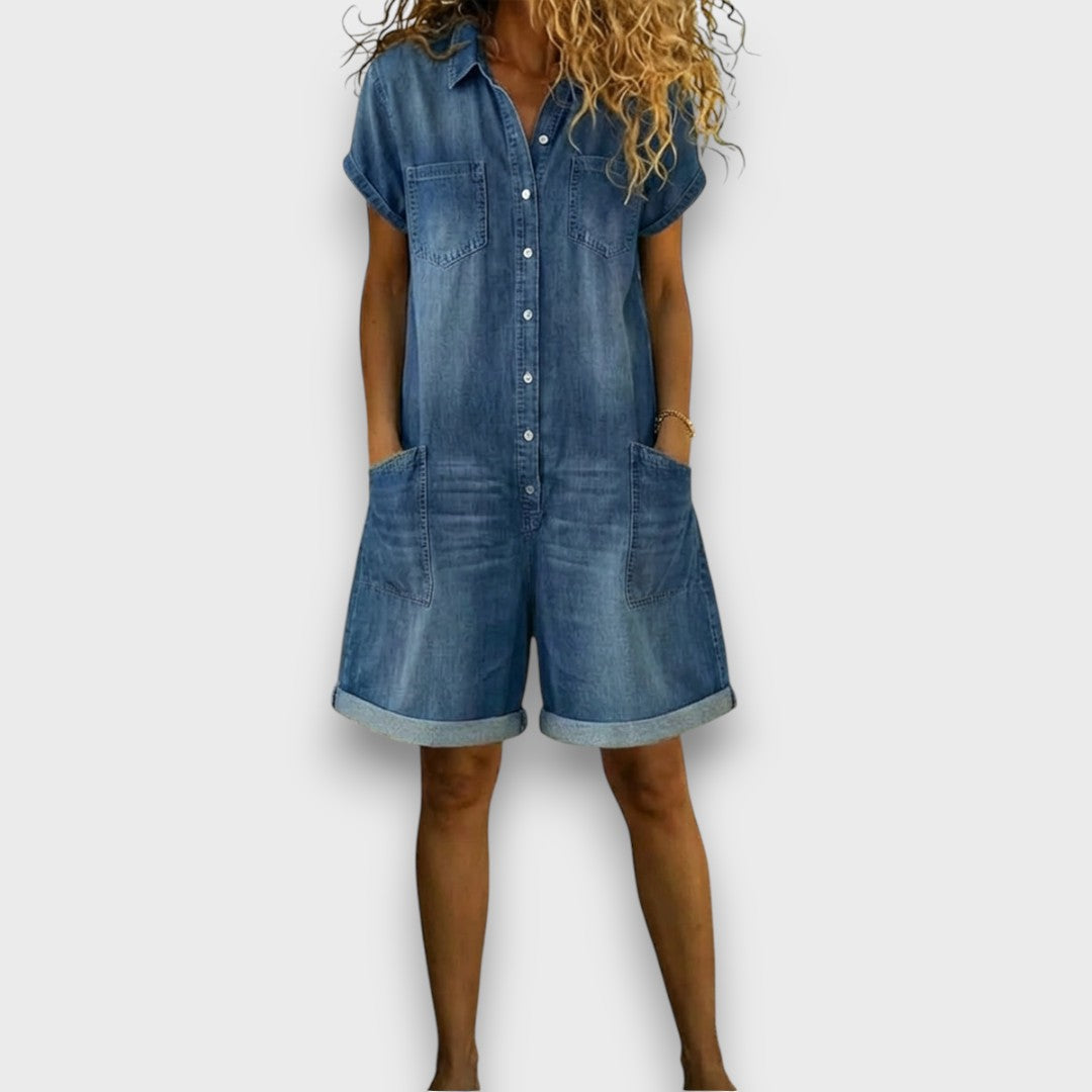 Elena | Vintage Style Denim-Look Jumpsuit 0