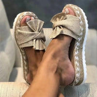 Lily | Feminine Woven Bow Accent Wedge Sandals