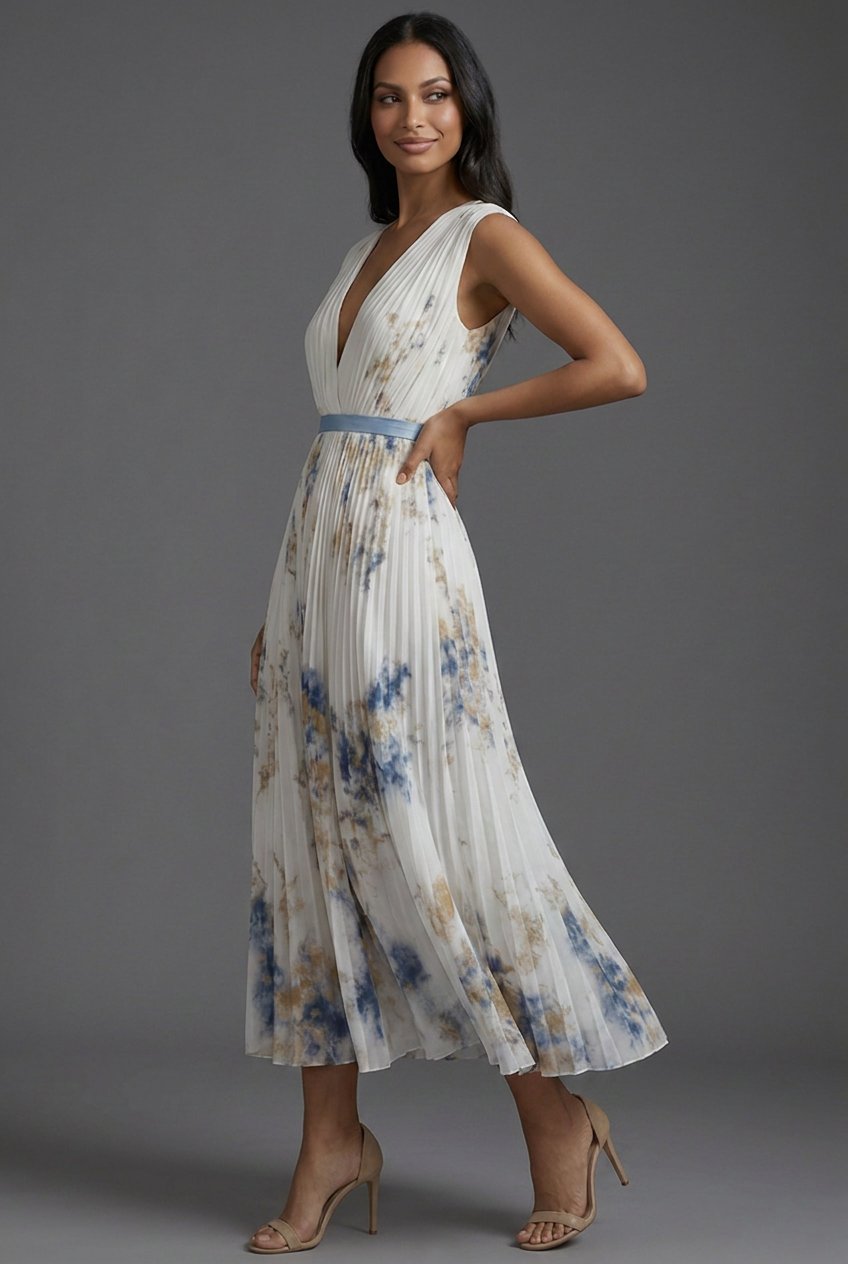 Evelyn | Elegant Pleated Floral Midi Dress 1