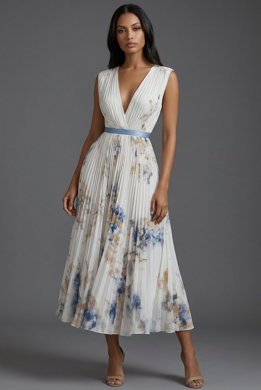 Evelyn | Elegant Pleated Floral Midi Dress 2