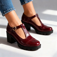 Christina | Elegant T-Strap Brogue Block Heel Mary Jane Shoes