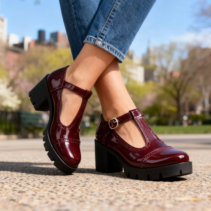 Evelyn | Sophistication and Classic T-Strap Brogue Block Heel Mary Jane 1