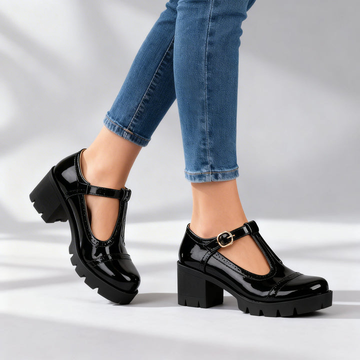 Evelyn | Sophistication and Classic T-Strap Brogue Block Heel Mary Jane 4
