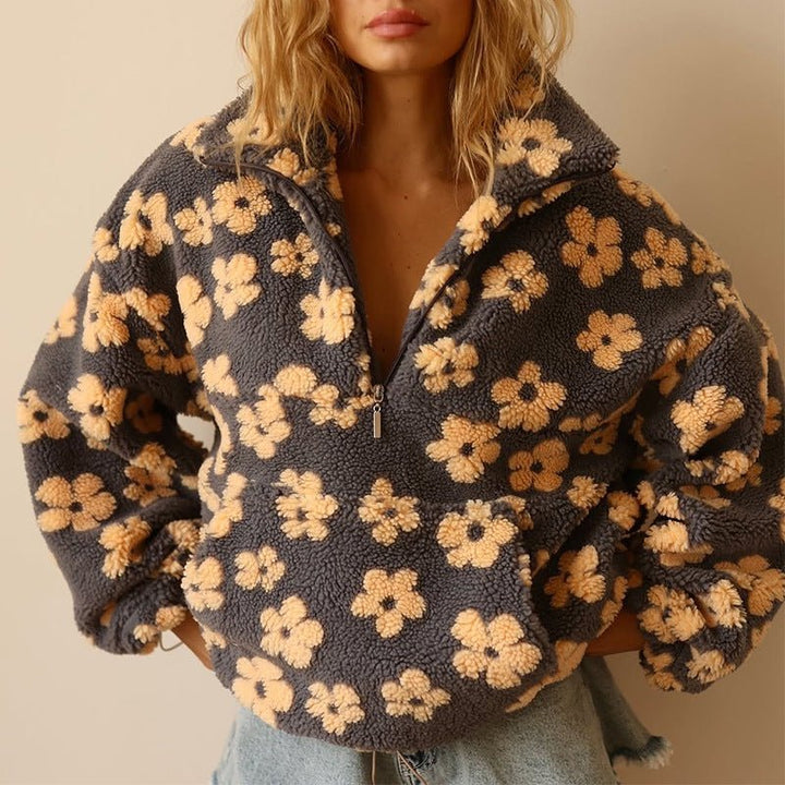 Grace | Women's Oversized Floral Teddy Fleece Half-Zip Jumper 0