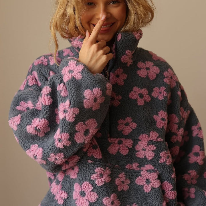 Grace | Women's Oversized Floral Teddy Fleece Half-Zip Jumper 3