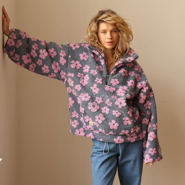 Grace | Women's Oversized Floral Teddy Fleece Half-Zip Jumper 4
