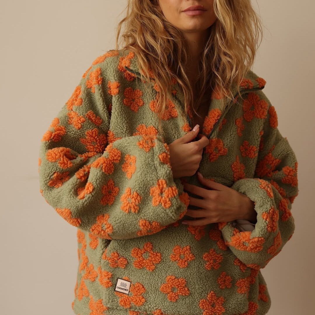 Grace | Women's Oversized Floral Teddy Fleece Half-Zip Jumper 5