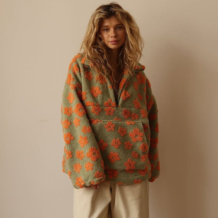 Grace | Women's Oversized Floral Teddy Fleece Half-Zip Jumper 6