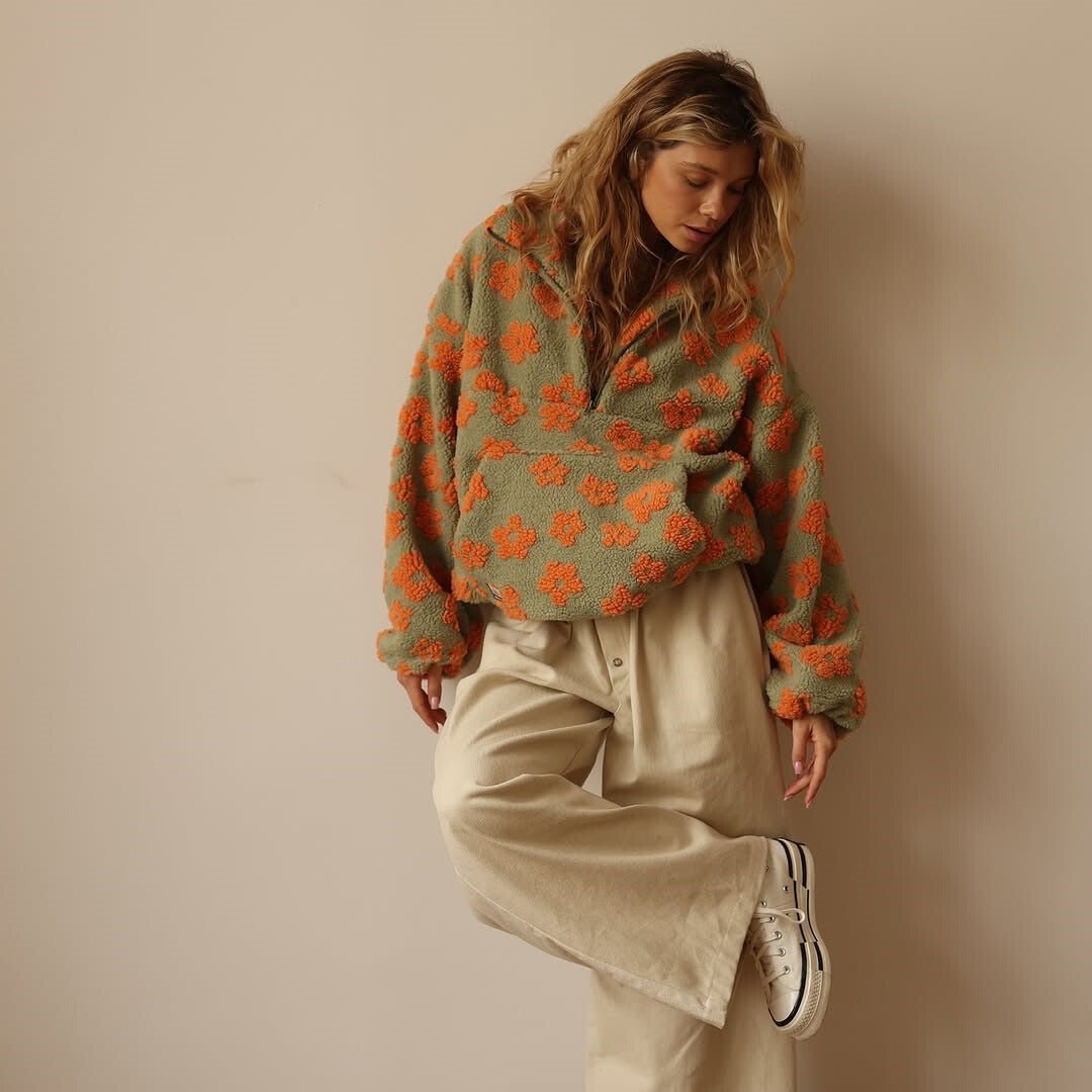 Grace | Women's Oversized Floral Teddy Fleece Half-Zip Jumper 7